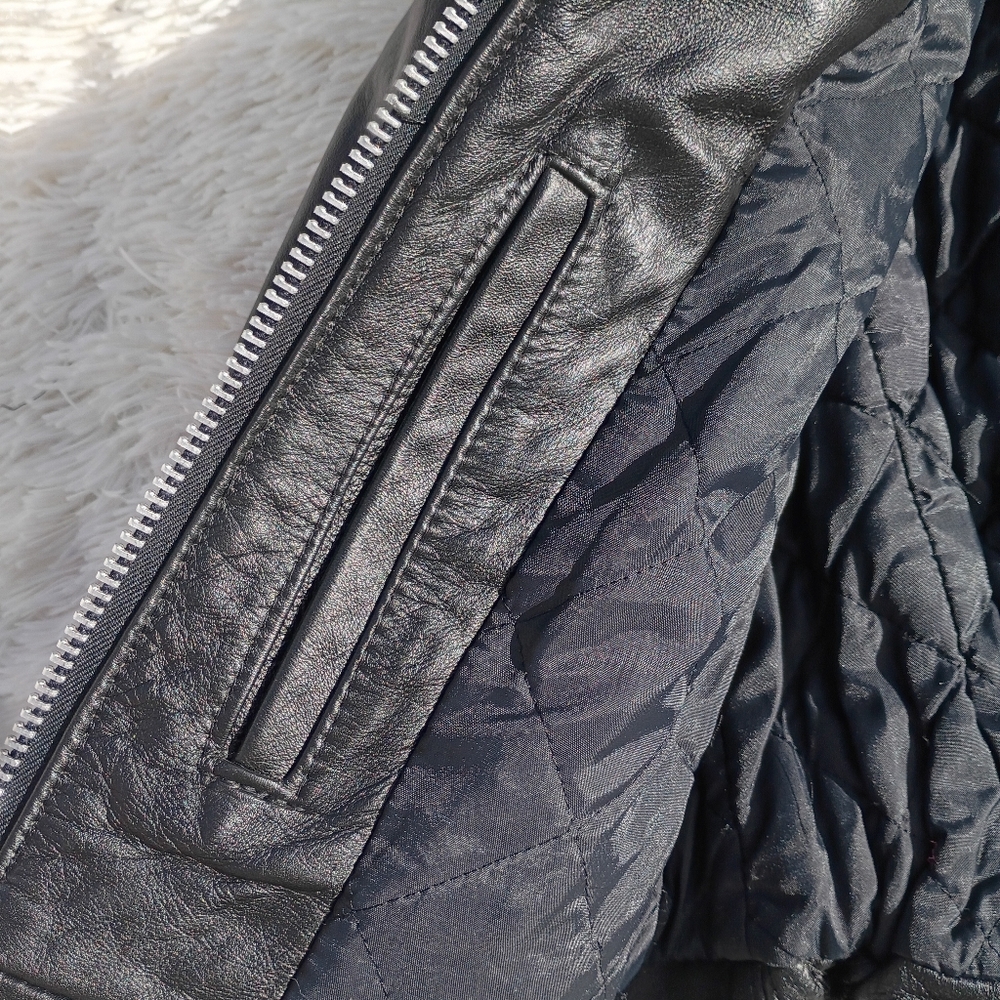 Steer Brand Black Leather Moto Jacket Belted Zip Front Size 14 USA - Picture 7 of 15